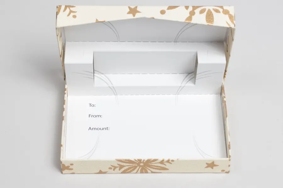 4-5/8L x 3-3/8W x 5/8H, Pop-Up Gift Card Boxes, Golden Snow