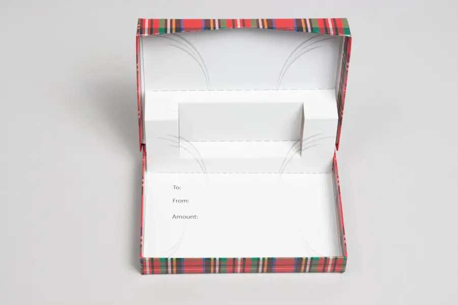 4-5/8L x 3-3/8W x 5/8H, Pop-Up Gift Card Boxes, Tartan Plaid