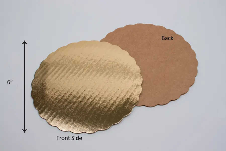 6" Gold Scalloped Edge Cake Circles - Single Wall