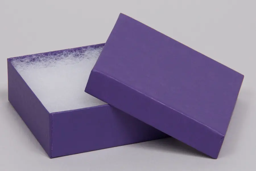 3-1/2L x 3-1/2W x 1H, 2-Piece Set-Up Jewelry Boxes w/Fiber Insert, Matte Deep Purple