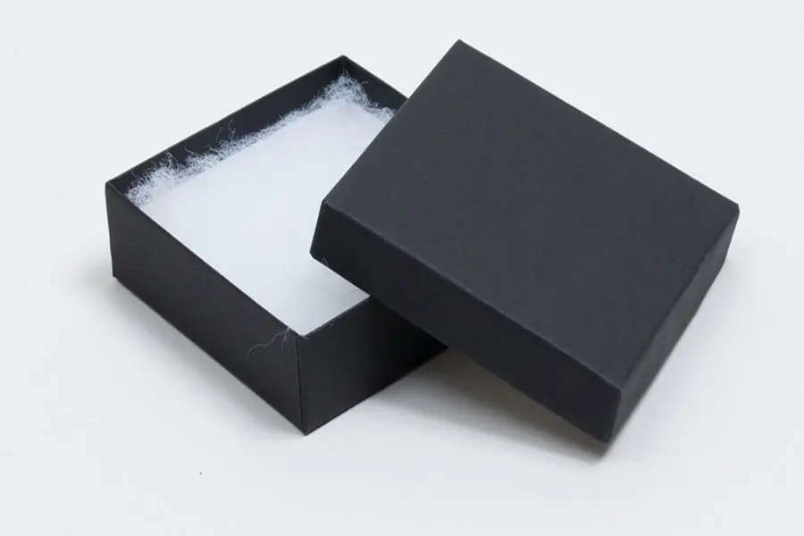3-1/2L x 3-1/2W x 1-1/2H, 2-Piece Set-Up Jewelry Boxes w/Fiber Insert, Onyx