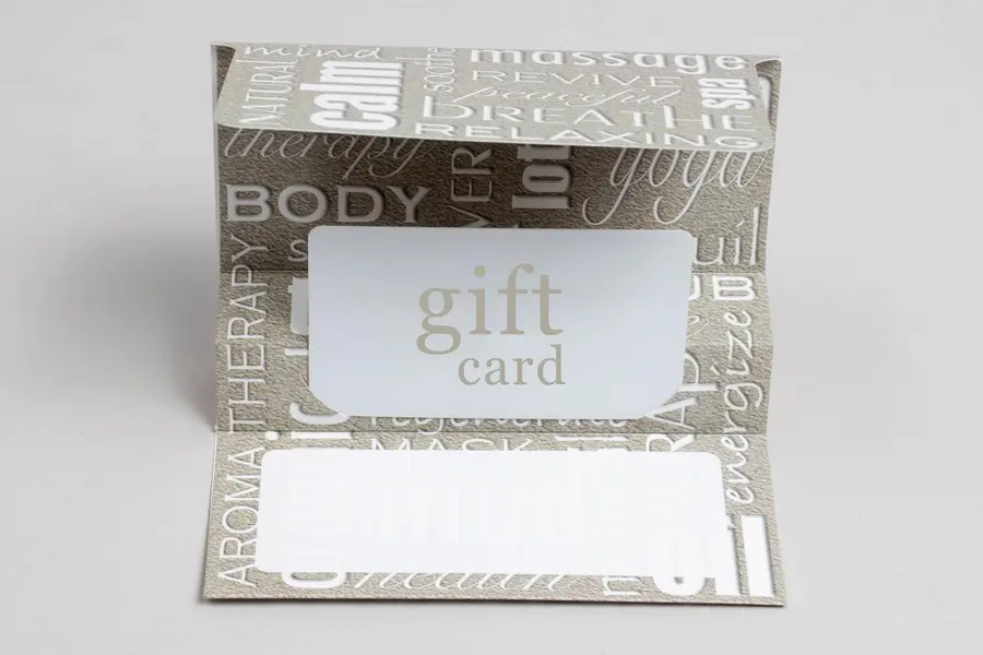 3-3/8W x 5L x 1/5H, Flip Gift Card Folder, Spa Daze