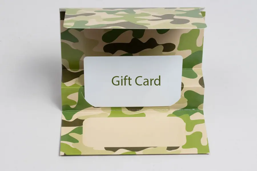 3-3/8W x 5L x 1/5H, Flip Gift Card Folder, Camo
