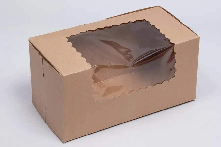 8L x 4W x 4H, Natural Kraft Bakery Boxes with Window, Natural Kraft