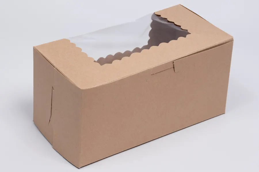 8L x 4W x 4H, Natural Kraft Bakery Boxes with Window, Natural Kraft
