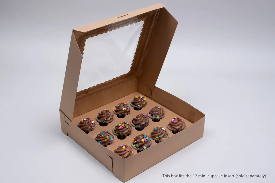 10L x 10W x 2-1/2H, Natural Kraft Bakery Boxes with Window, Natural Kraft