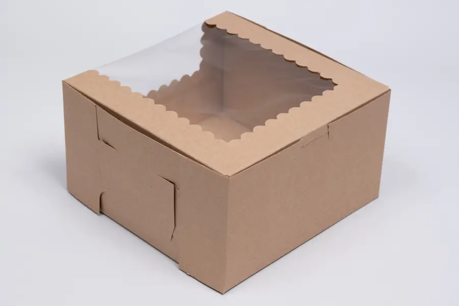 10L x 10W x 4H, Natural Kraft Bakery Boxes with Window, Natural Kraft