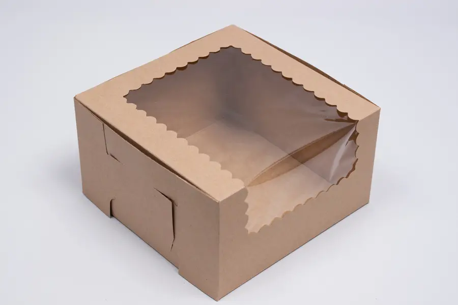 7L x 7W x 4H, Natural Kraft Bakery Boxes with Window, Natural Kraft