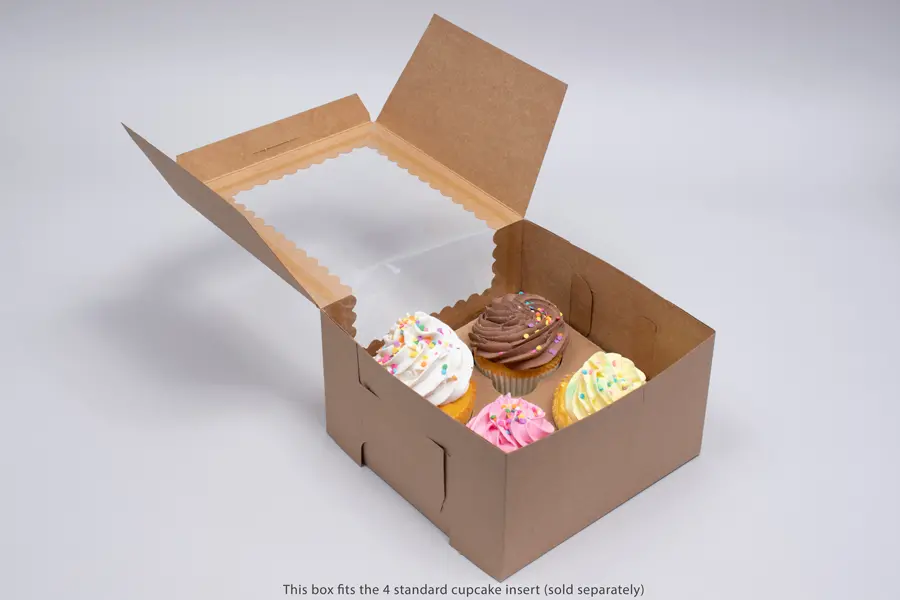 7L x 7W x 4H, Natural Kraft Bakery Boxes with Window, Natural Kraft