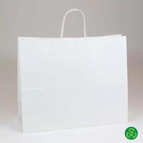 16W x 12D x 6H, White Kraft Paper Bags with Twisted Paper Handle