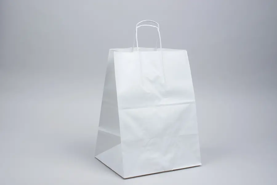 12W x 9D x 16H, White Kraft Paper Bags with Twisted Paper Handle