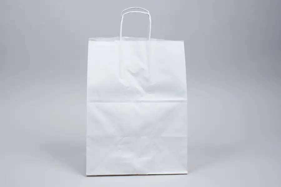 12W x 9D x 16H, White Kraft Paper Bags with Twisted Paper Handle