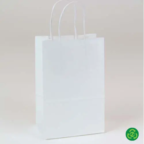 5-1/4W x 3-1/2D x 8-1/2H, White Kraft Paper Bags with Twisted Paper Handle