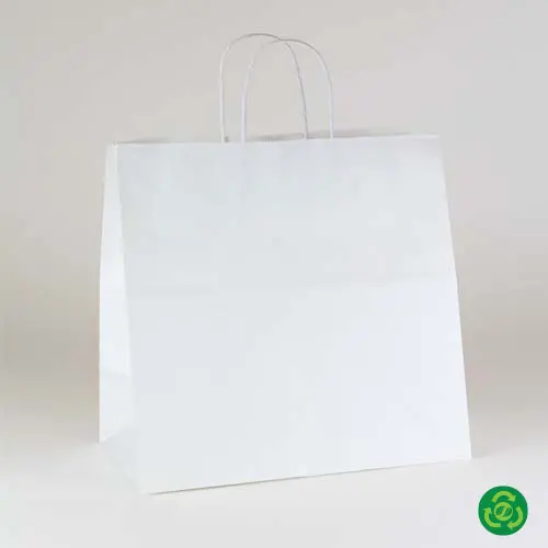13W x 7D x 13H, White Kraft Paper Bags with Twisted Paper Handle
