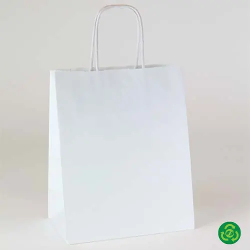8W x 10-1/2D x 4-1/2H, White Kraft Paper Bags with Twisted Paper Handle