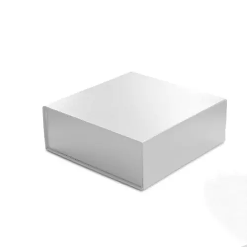 10L x 10W x 4H, Leatherette Magnetic Lid Gift Boxes, White Leatherette
