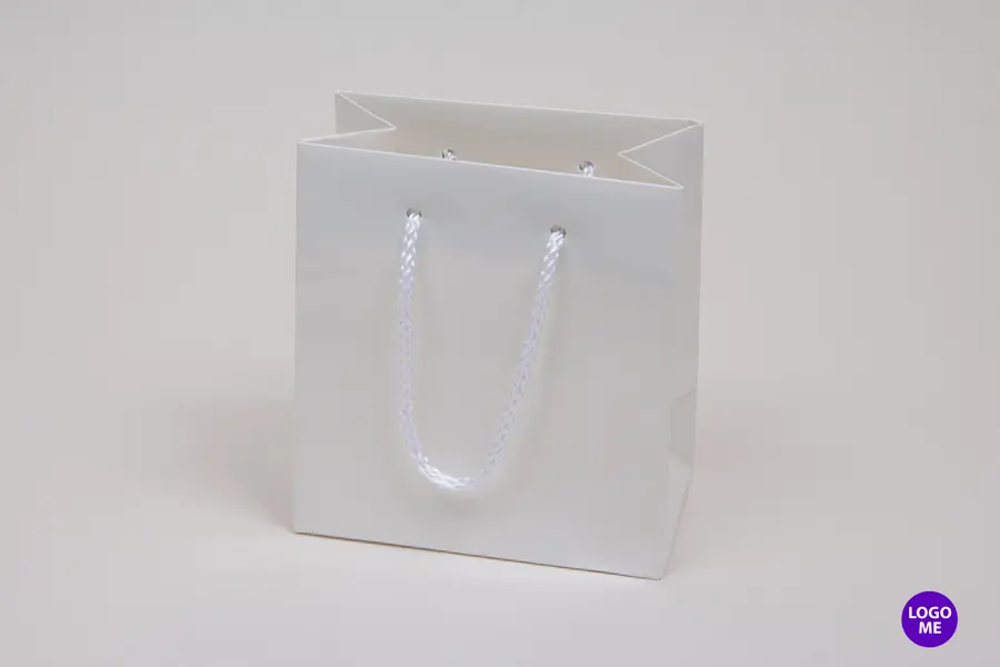 6W x 3-1/2D x 6-1/2H, Gloss Eurotote Bags with Rope Handles, Gloss White