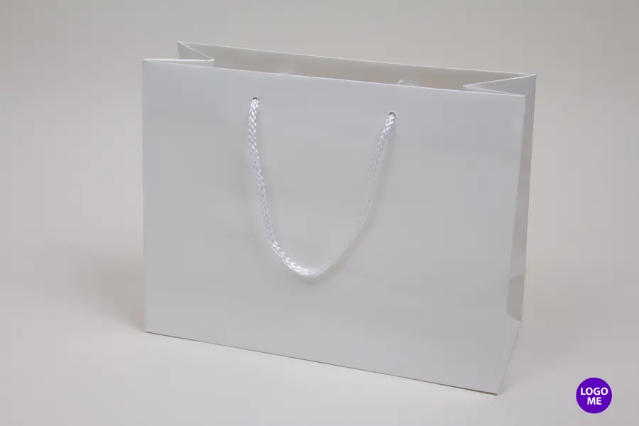 9W x 3-1/2D x 7H, Gloss Eurotote Bags with Rope Handles, Gloss White