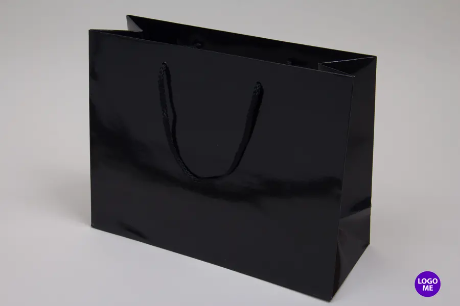13W x 5D x 10H, Gloss Eurotote Bags with Rope Handles, Black Gloss