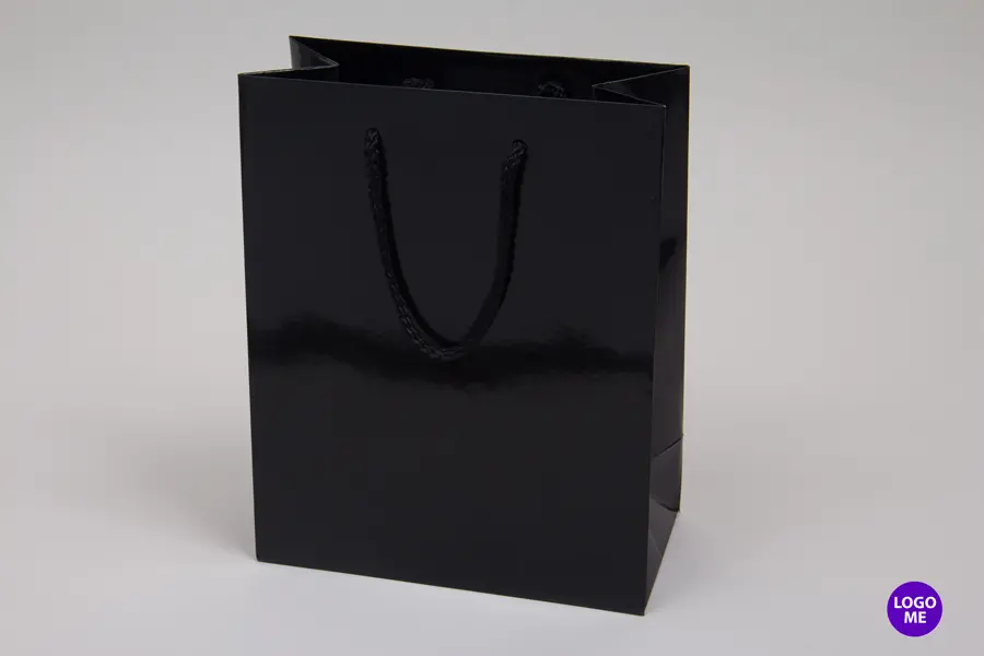 8W x 4D x 10H, Gloss Eurotote Bags with Rope Handles, Black Gloss
