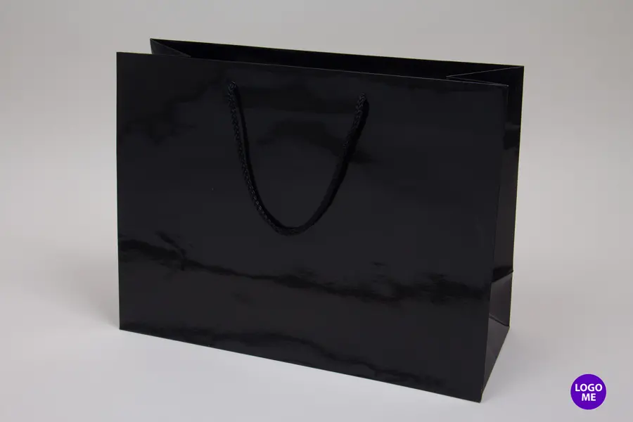 16W x 6D x 12H, Gloss Eurotote Bags with Rope Handles, Black Gloss