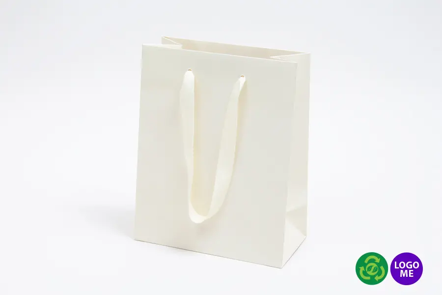 8W x 4D x 10H, Matte Eurotote Bags with Twill Ribbon Handles, Matte Ivory