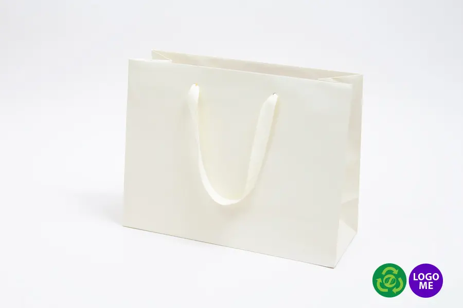 13W x 5D x 10H, Matte Eurotote Bags with Twill Ribbon Handles, Matte Ivory