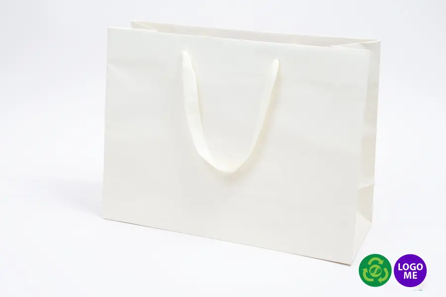16W x 6D x 12H, Matte Eurotote Bags with Twill Ribbon Handles, Matte Ivory