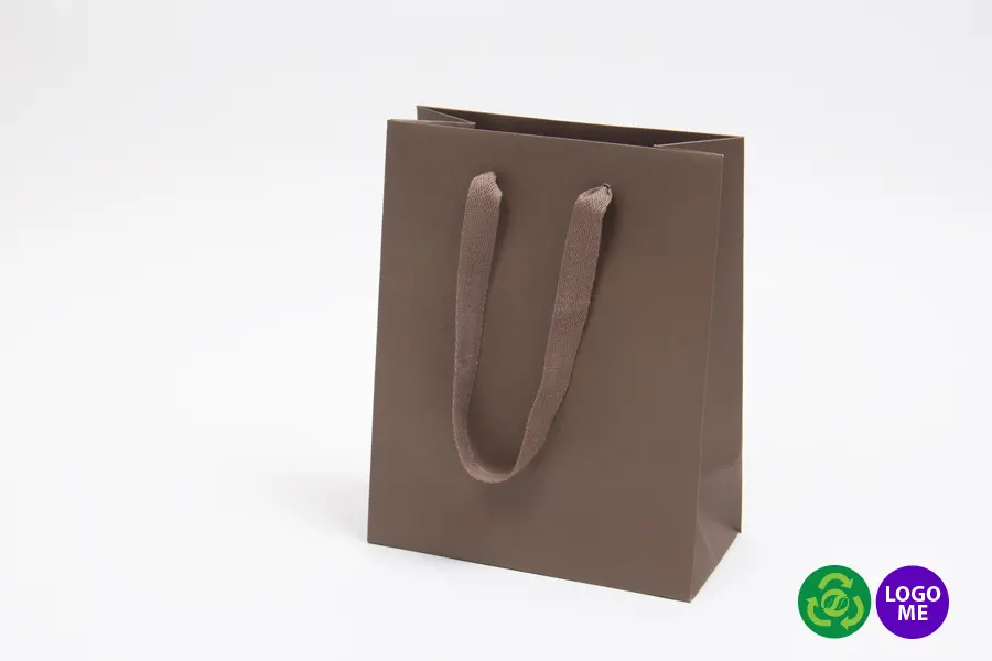 8W x 4D x 10H, Matte Eurotote Bags with Twill Ribbon Handles, Matte Chocolate Brown