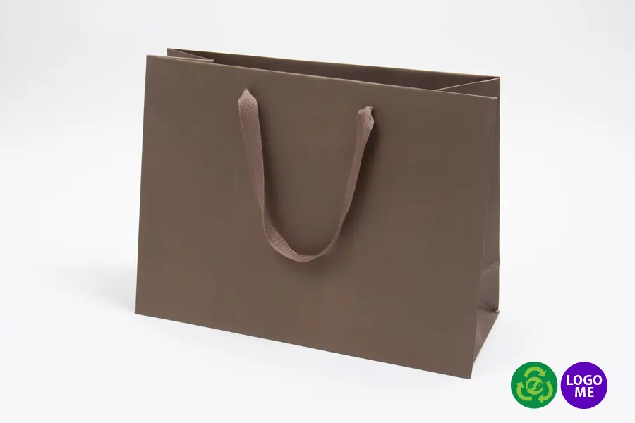 16W x 6D x 12H, Matte Eurotote Bags with Twill Ribbon Handles, Matte Chocolate Brown