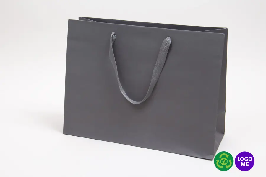 16W x 6D x 12H, Matte Eurotote Bags with Twill Ribbon Handles, Charcoal
