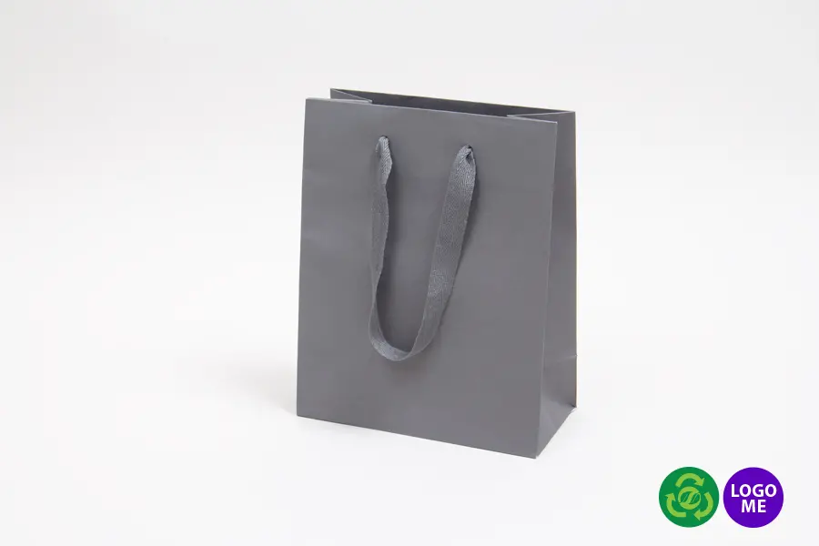 8W x 4D x 10H, Matte Eurotote Bags with Twill Ribbon Handles, Charcoal