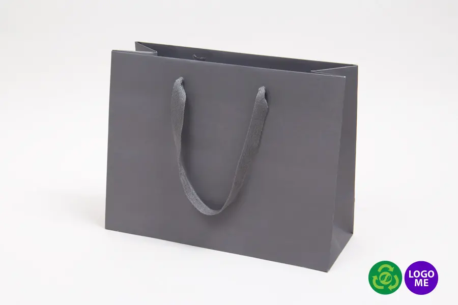 13W x 5D x 10H, Matte Eurotote Bags with Twill Ribbon Handles, Charcoal
