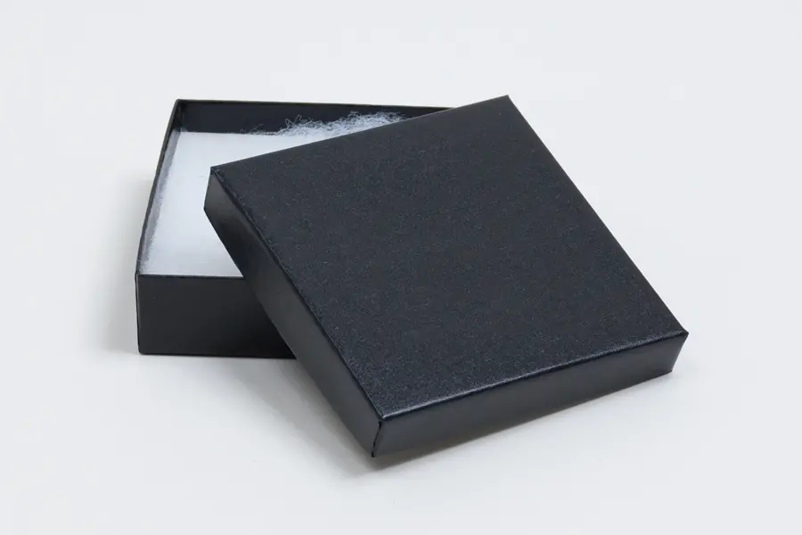 3-1/2L x 3-1/2W x 1H, 2-Piece Set-Up Jewelry Boxes w/Fiber Insert, Black Semi-Gloss