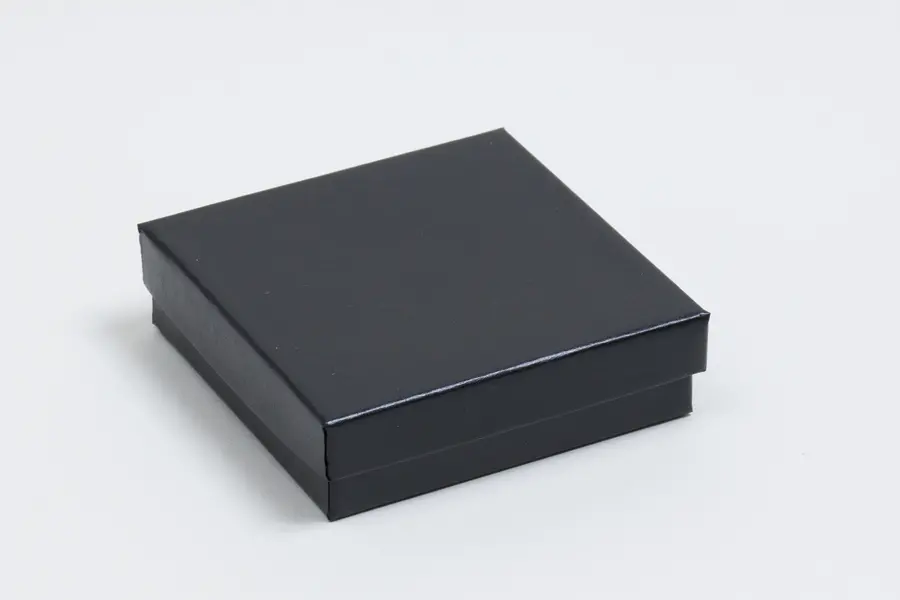 3-1/2L x 3-1/2W x 1H, 2-Piece Set-Up Jewelry Boxes w/Fiber Insert, Black Semi-Gloss