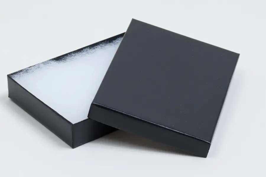 5-1/2L x 8W x 1-1/4H, 2-Piece Set-Up Jewelry Boxes w/Fiber Insert, Black Semi-Gloss
