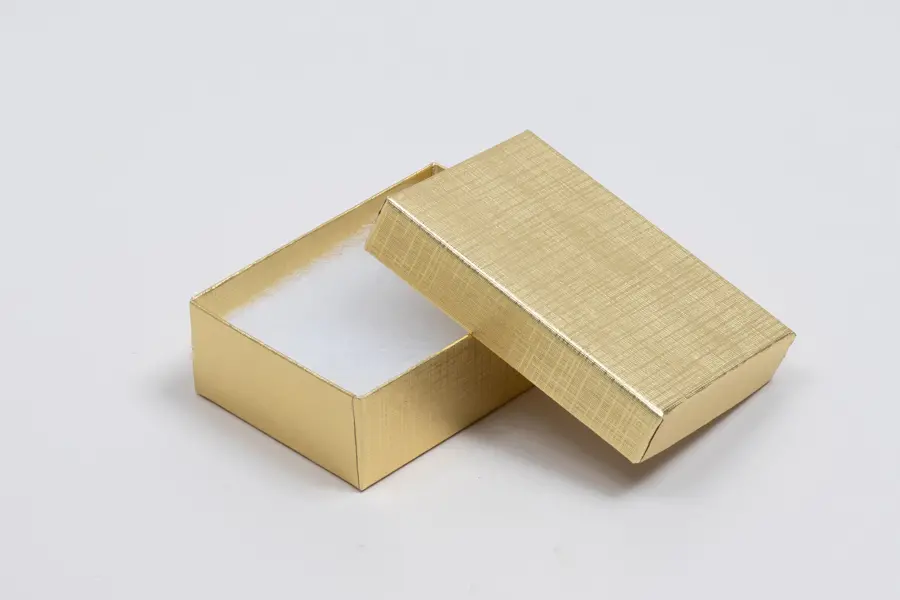 2-1/8L x 3W x 1H, Textured Two-Piece Jewelry Boxes, Gold Linen