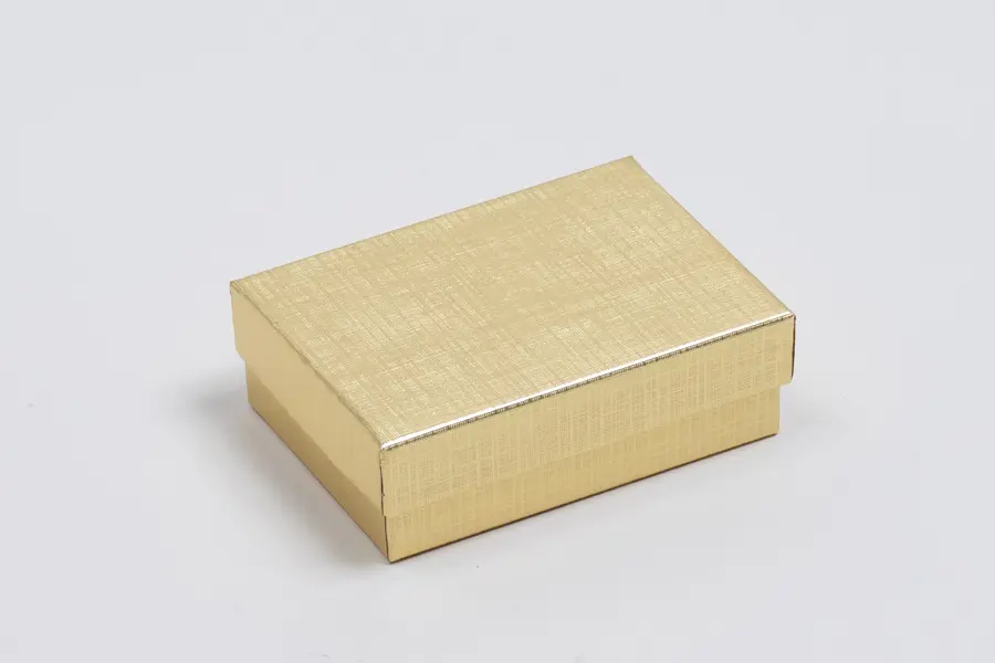 2-1/8L x 3W x 1H, Textured Two-Piece Jewelry Boxes, Gold Linen