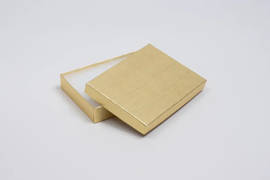 3-3/4L x 5-1/4W x 7/8H, Textured Two-Piece Jewelry Boxes, Gold Linen