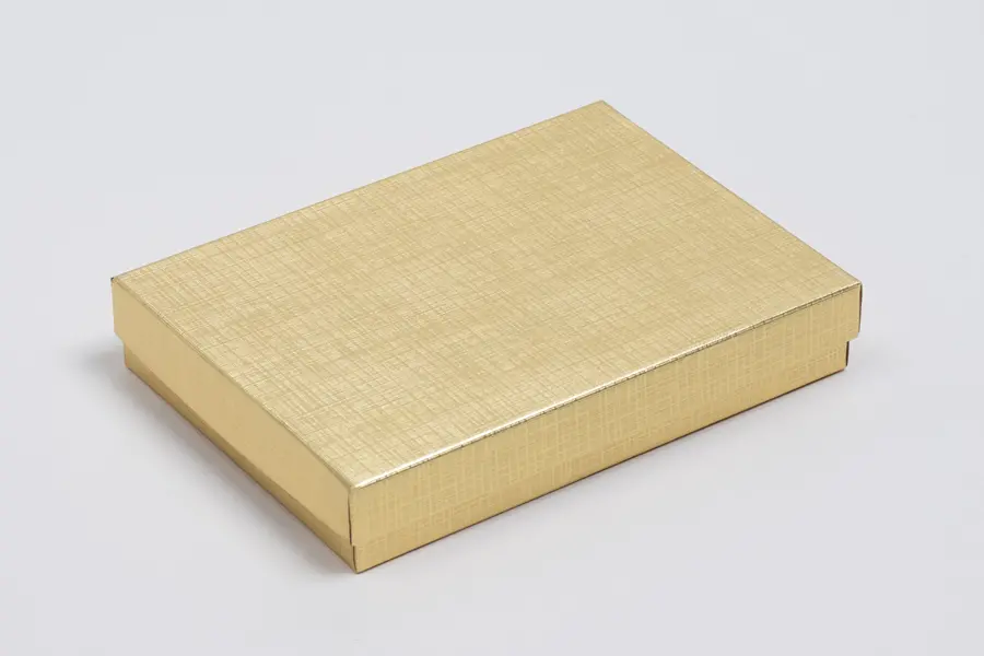 3-3/4L x 5-1/4W x 7/8H, Textured Two-Piece Jewelry Boxes, Gold Linen