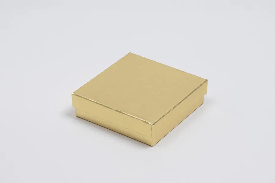 3-1/2L x 3-1/2W x 1H, Textured Two-Piece Jewelry Boxes, Gold Linen