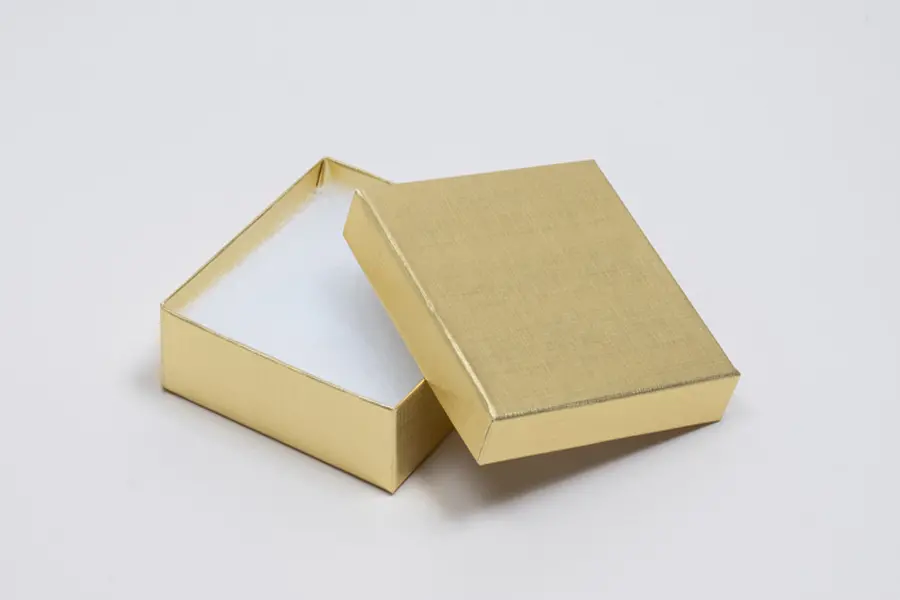 3-1/2L x 3-1/2W x 1-1/2H, Textured Two-Piece Jewelry Boxes, Gold Linen
