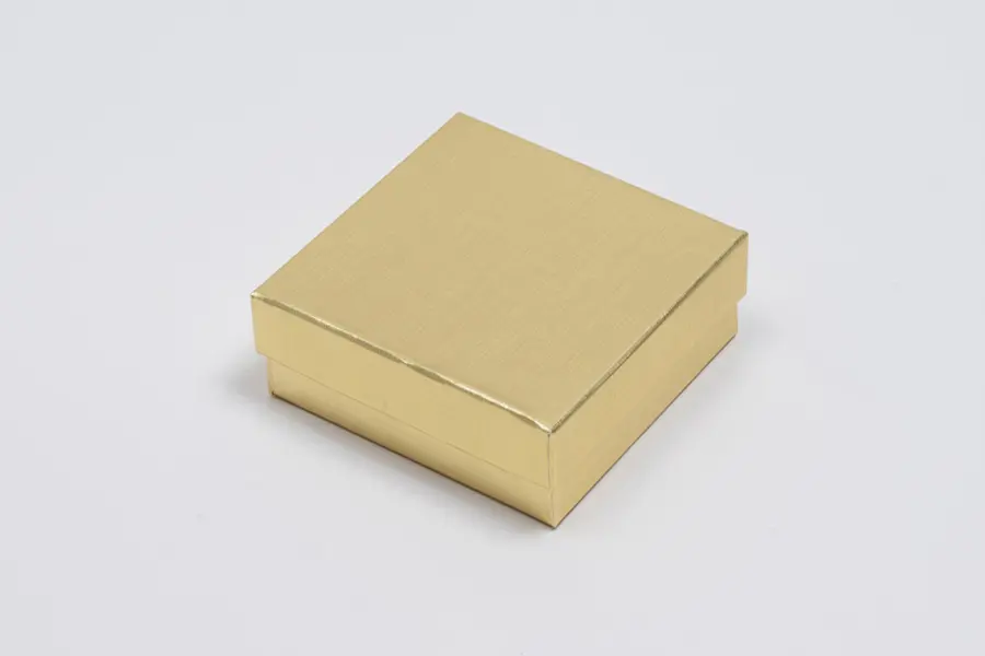 3-1/2L x 3-1/2W x 1-1/2H, Textured Two-Piece Jewelry Boxes, Gold Linen