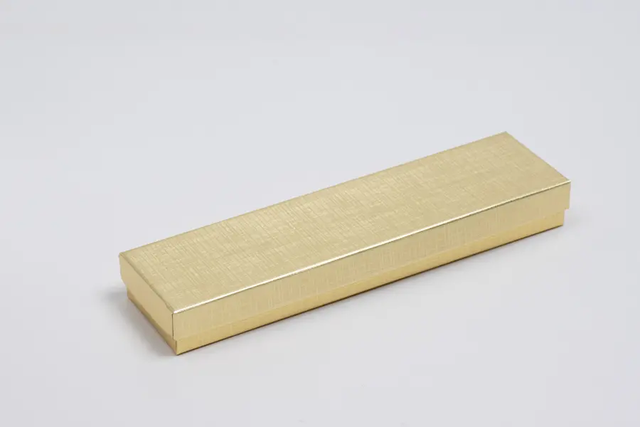 2L x 8W x 7/8H, Textured Two-Piece Jewelry Boxes, Gold Linen