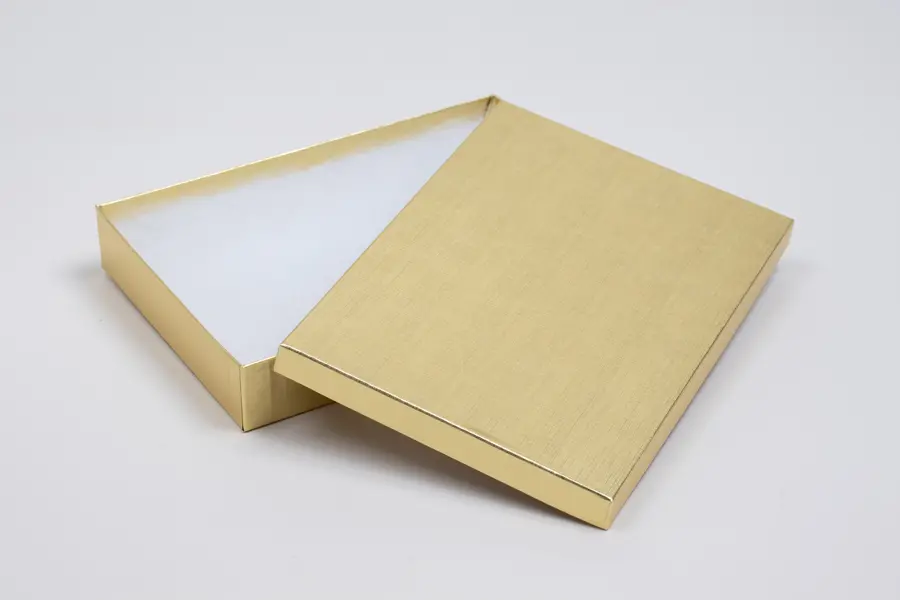 8L x 5-1/2W x 1-1/4H, Textured Two-Piece Jewelry Boxes, Gold Linen