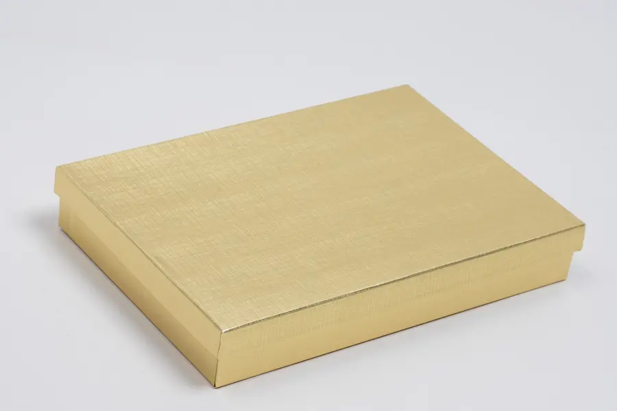 8L x 5-1/2W x 1-1/4H, Textured Two-Piece Jewelry Boxes, Gold Linen