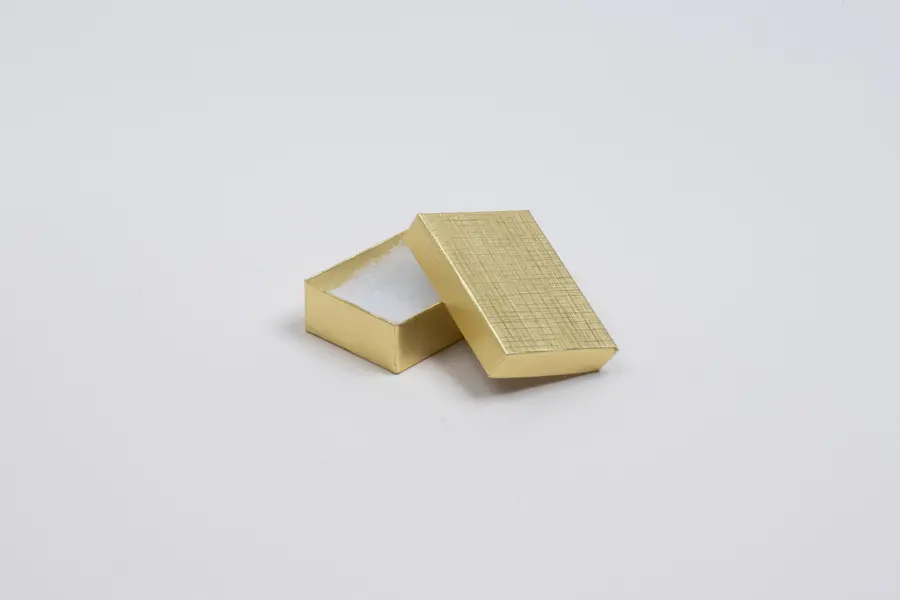 1-1/8L x 1-3/4W x 5/8H, Textured Two-Piece Jewelry Boxes, Gold Linen