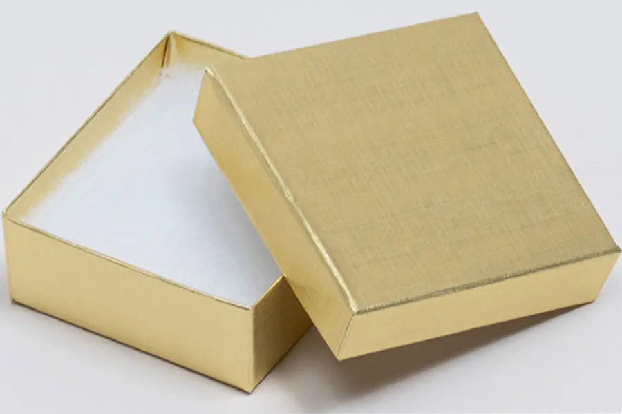 3-1/2L x 3-1/2W x 2H, Textured Two-Piece Jewelry Boxes, Gold Linen
