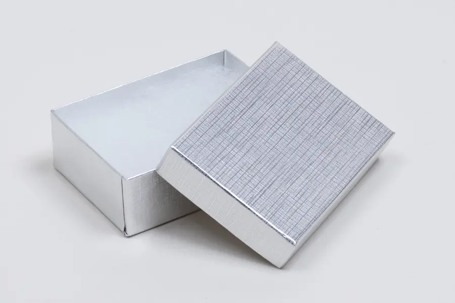 2-1/8L x 3W x 1H, Textured Two-Piece Jewelry Boxes, Silver Linen