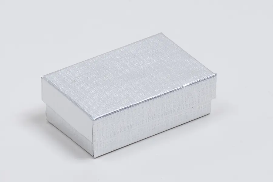 2-1/8L x 3W x 1H, Textured Two-Piece Jewelry Boxes, Silver Linen